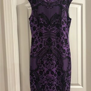New York & Company Purple and Black Midi Dress